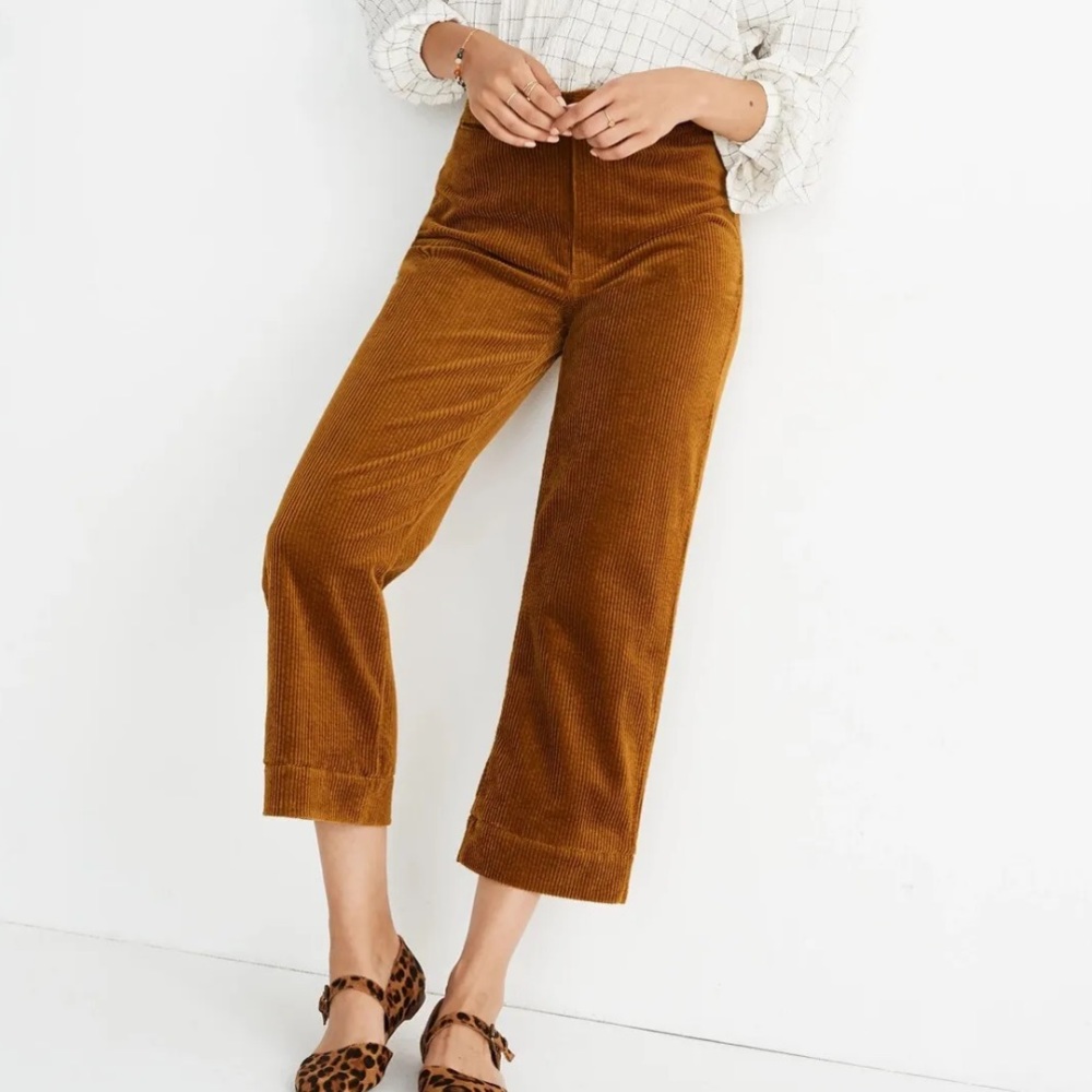 Madewell slim emmett wide-leg crop pants corduroy Gold Brown